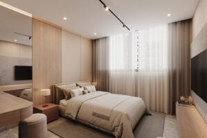 Render of the main bedroom at Luxor 500, El Cangrejo, Panama City, Panama