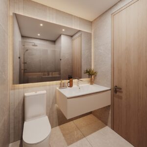 Render of the main bathroom at Luxor 500, El Cangrejo, Panama City, Panama