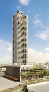 Render of the Luxor 500 tower seen from the street, El Cangrejo, Panama City, Panama
