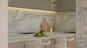 Render of the kitchen at Selvatica, Panama City, Panama