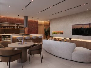 Render of the chef table and private dining room at Luxor 500, El Cangrejo, Panama City, Panama