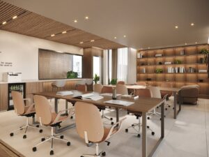 Render of the coworking area at Luxor 500, El Cangrejo, Panama City, Panama