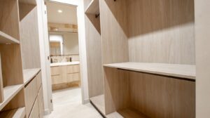 Walk in closet in the model apartment at Aurum, Panama City, Panama