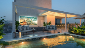 Render of the outdoor cinema at Costanera Aqua, Panama City, Panama