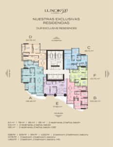 Floor plans of the Luxor 500 residences, from 64 to 136 square metres, El Cangrejo, Panama City, Panama